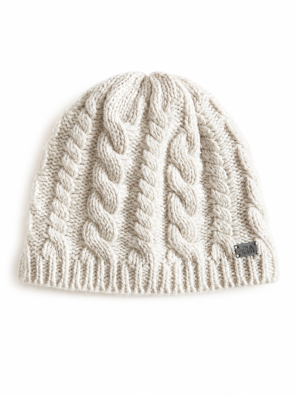 The North Face Cable Knit Fleece Lined Beanie Winter Hat Cream One Size